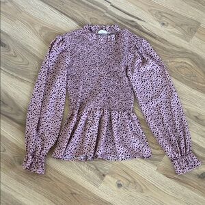 Elegant Mauve Polka Dot Smocked Blouse
